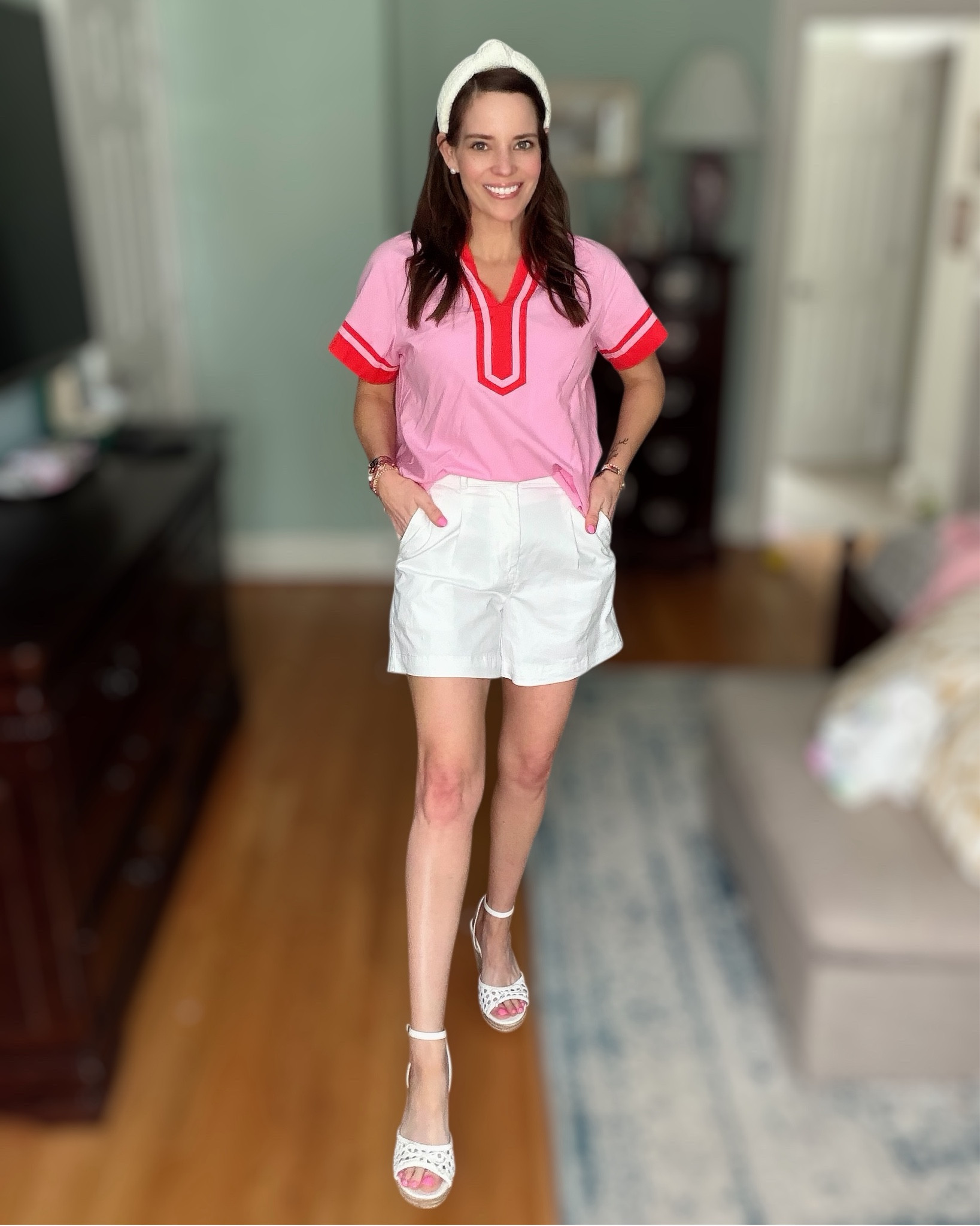 Easy Pink & White Summer Outfit 💗🤍


Such a fun, easy everyday look I threw on and ended up loving 💕 This pink contrast trim top is lightweight and so flattering, paired with classic white high-rise shorts for a clean, preppy vibe. Added my go-to espadrille wedges for a little height and finished it with a pearl headband + stack of colorful bracelets 💖✨

Perfect for errands, lunch dates, or casual summer days when you still want to feel put together ☀️🌸

lightweight summer outfit, pink and white outfit, preppy summer style, casual cute outfit ideas, amazon fashion finds, espadrille wedges outfit, everyday summer look, feminine preppy outfit

#LTKOver40 #LTKPetite #LTKootd