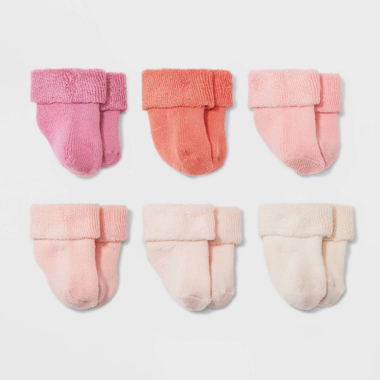 Baby 6pk Terry Bootie Socks - Cloud Island™ Pink 3-6M | Target