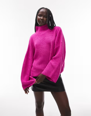 Topshop knit high neck drop shoulder sweater with wool in pink | ASOS (Global)