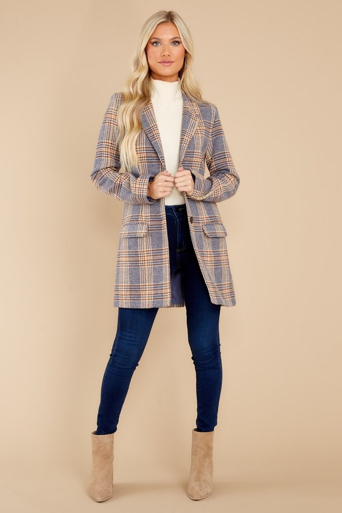 Keep Your Confidence Blue Multi Plaid Blazer | Red Dress 