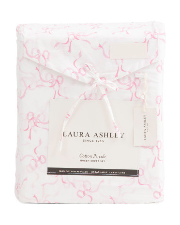 Cotton Percale Trailing Bows Sheet Set | TJ Maxx
