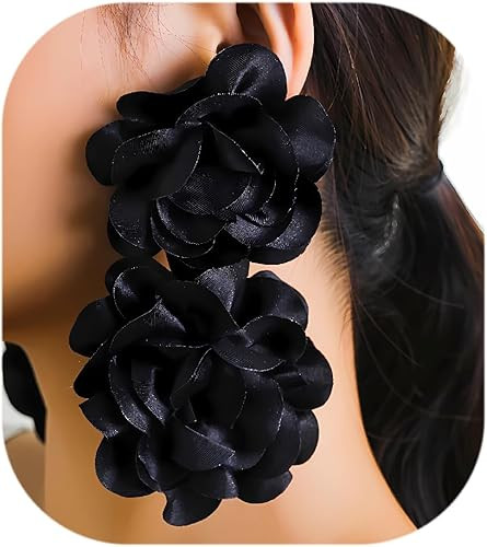 Big Flower Drop Earrings for Women Long Fabric Floral Dangle Earrings Bohemian Exaggerated Statem... | Amazon (US)