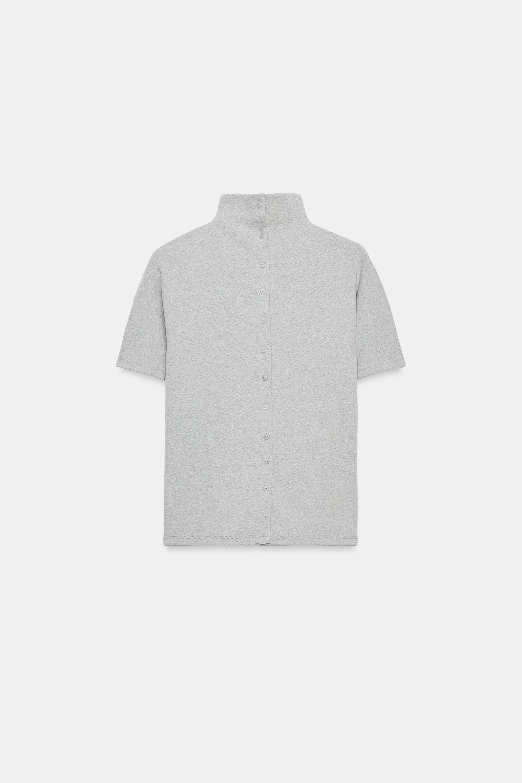 BUTTONED STAND-UP COLLAR T-SHIRT | Zara US