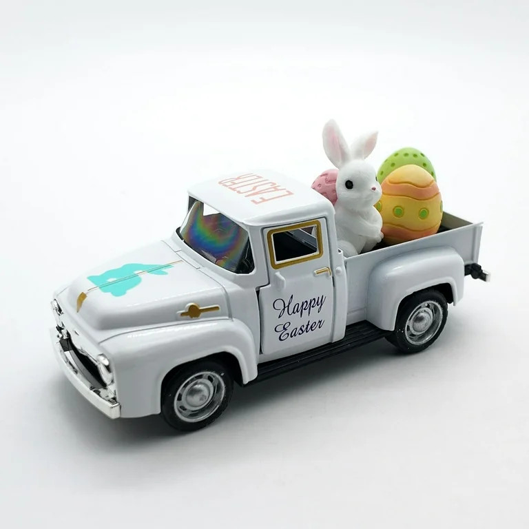 Easter Truck Decor with Bunny & Colorful Eggs – Metal Vintage Mini Pickup Truck Ornament, Happy... | Walmart (US)