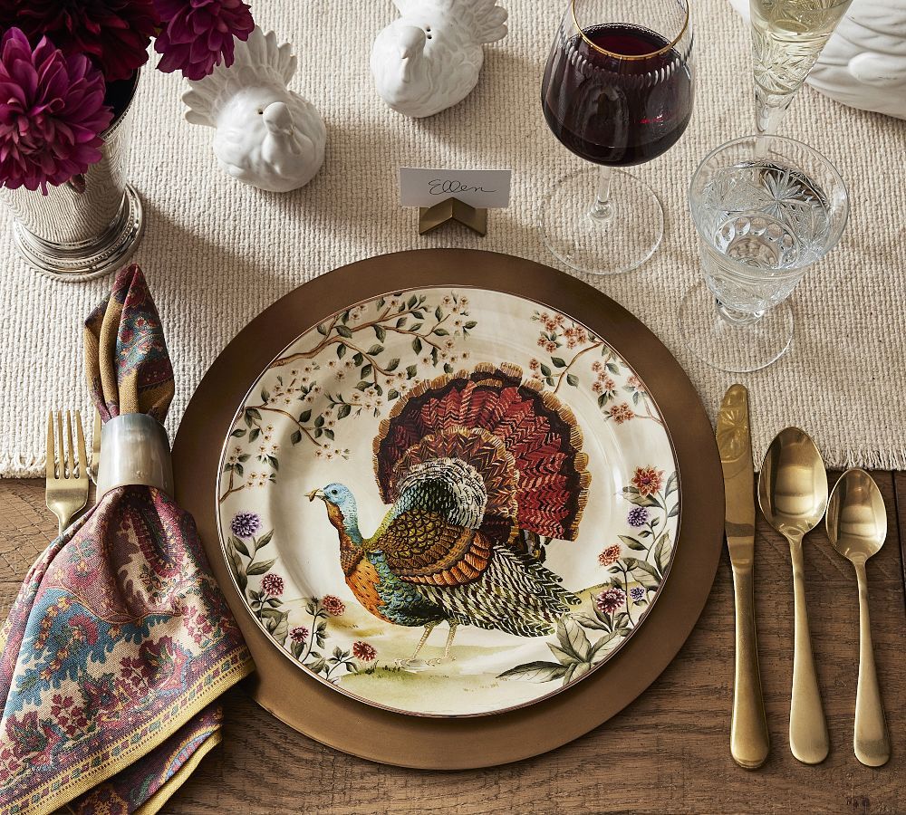 Botanical Harvest Turkey Stoneware Dinner Plates - Set of 4 | Pottery Barn (US)