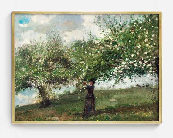 Picking Flowers | Vintage Landscape with Flowers, Vintage Summer Trees Painting, Printable Wall A... | Etsy (US)