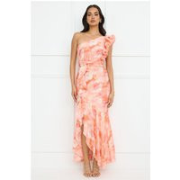 Serene Chic One Shoulder Maxi Dress Peach | Hello Molly (US)