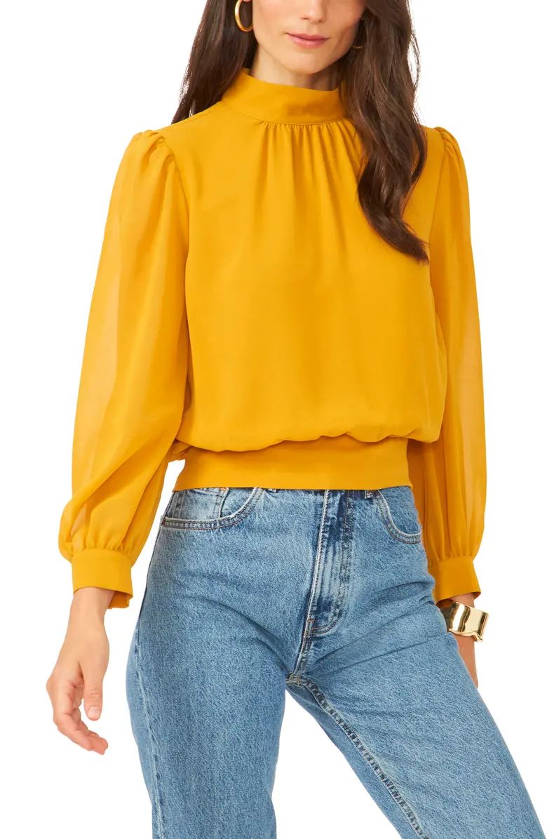 1.STATE Crop Sheer Sleeve Blouse | Nordstrom | Nordstrom