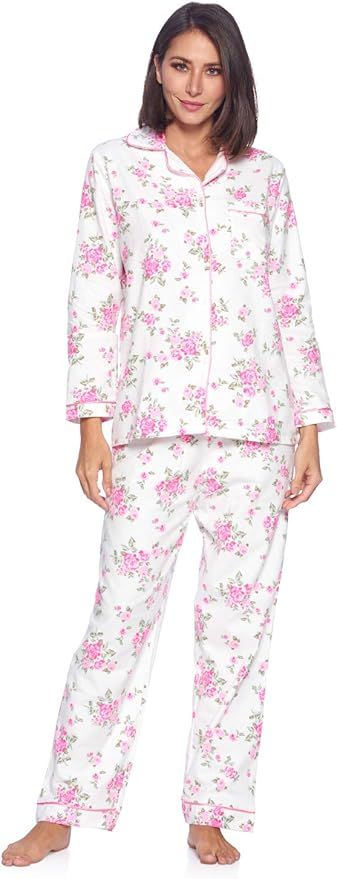 Casual Nights Women's Flannel Long Sleeve PJ's Button Down Sleepwear Pajama Set | Amazon (US)