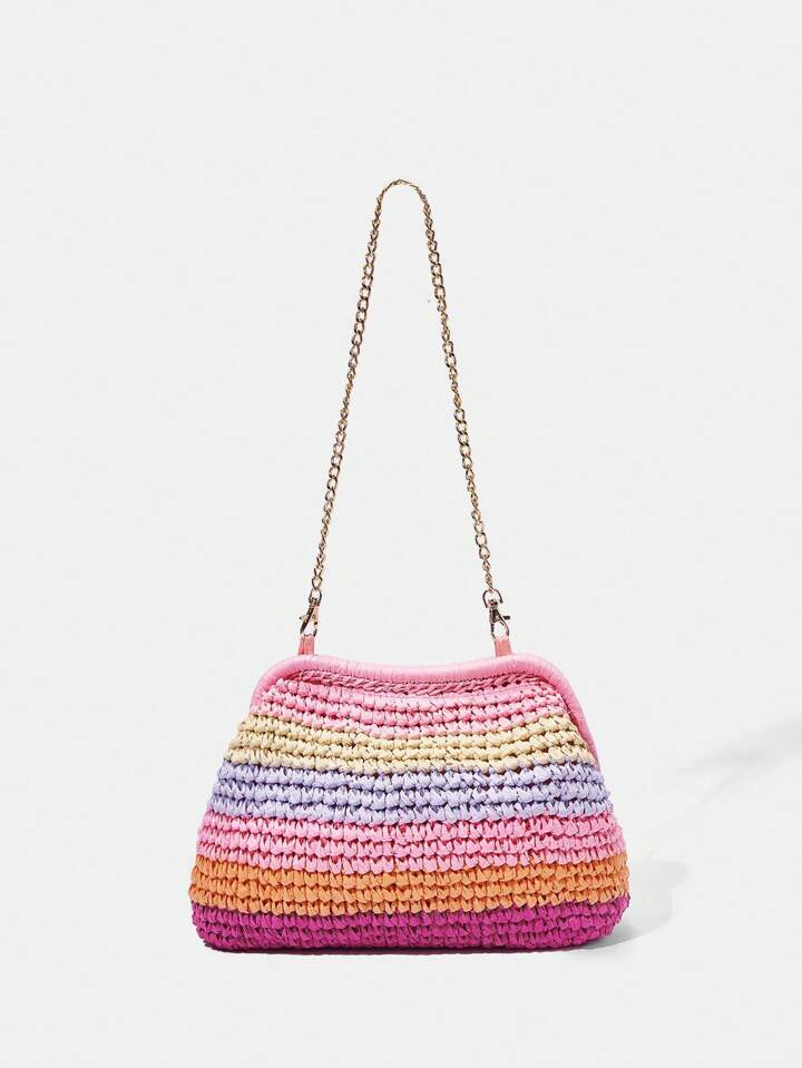 SHEIN VCAY Color Block Women's Clutch Bag,Straw Bag,Perfect For Summer Beach Travel Vacation,For ... | SHEIN