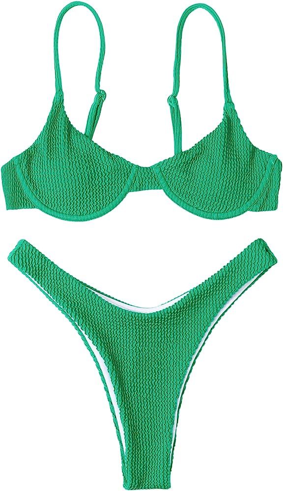 Romwe Women's Underwire Low Waist Bikini Swimsuit 2 Piece Bathing Suit | Amazon (US)