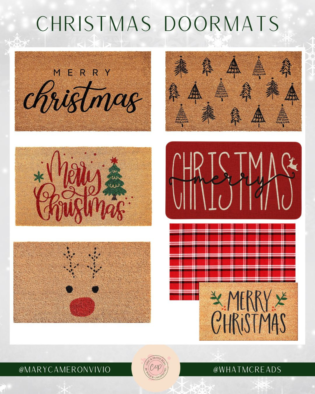 Christmas Doormats from Amazon 🎄

Christmas Decor // Outdoor Decor // Outside Decorations // Holiday Home // Home Decor 

#LTKFindsUnder50 #LTKSeasonal #LTKHoliday