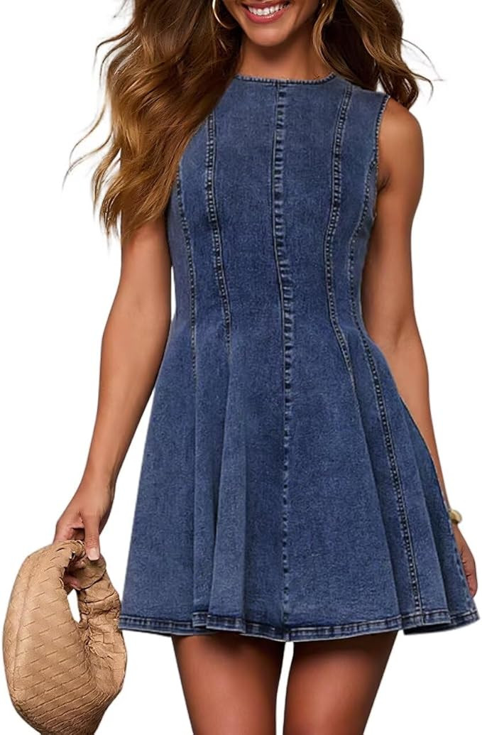 KDF Denim Dress for Women Sleeveless Babydoll Tank Jean Dress Slim Fit A-Line Summer Dresses for ... | Amazon (US)