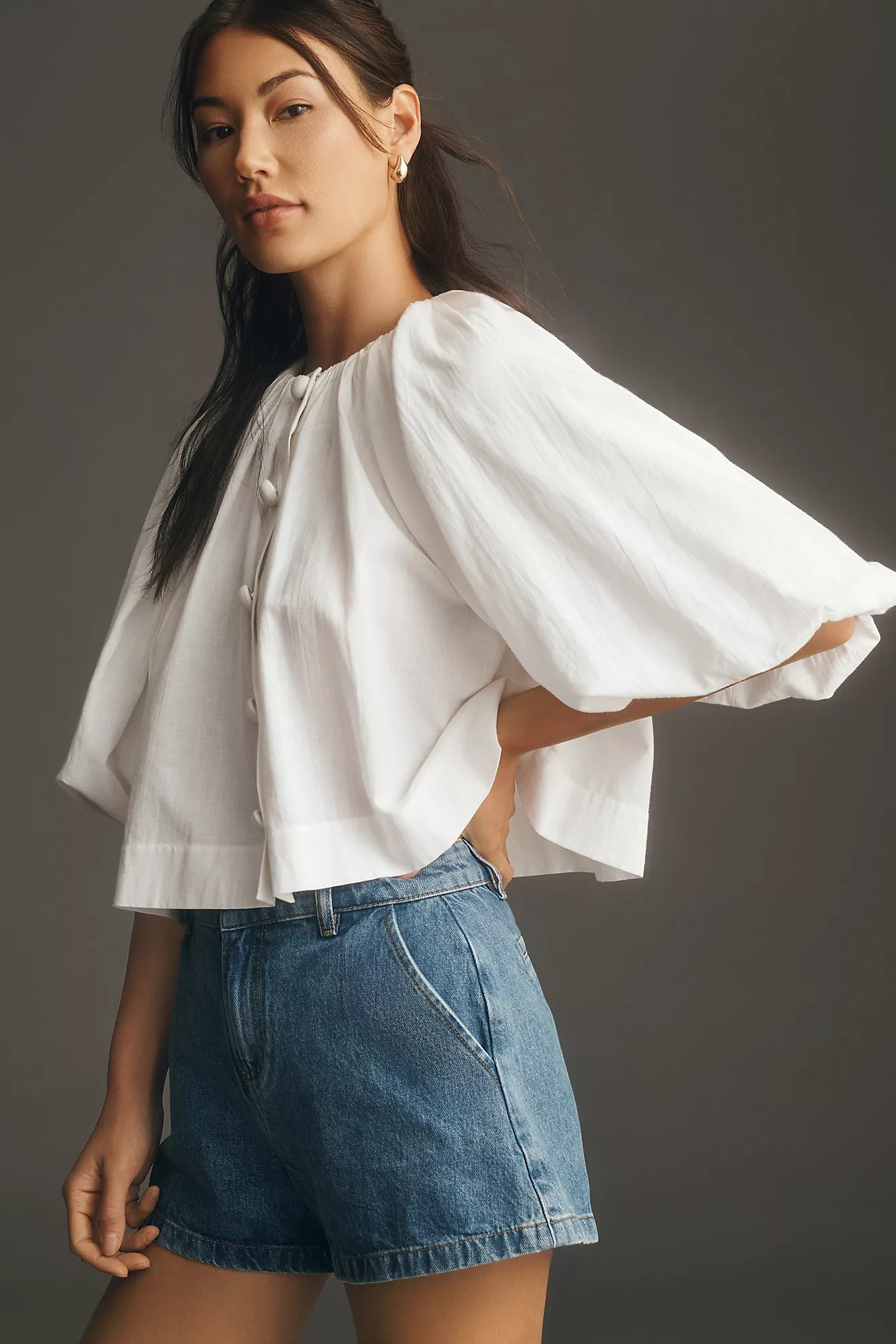 RHODE Veronica Puff-Sleeve Buttondown Blouse | Anthropologie (US)