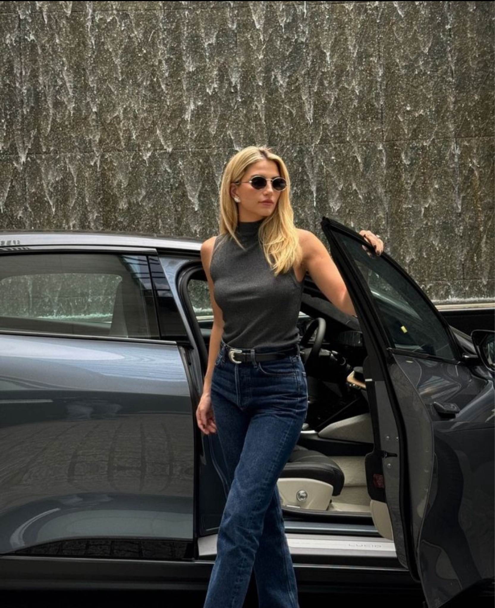 Grey turtleneck sweater vest with a black belt with dark wash jeans. Winter outfits. Holiday outfits. Work outfit. Sunglasses. Amazon and revolve. Travel outfit

#LTKHoliday #LTKSeasonal #LTKWorkwear