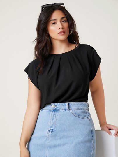 SHEIN BASICS Plus Fold Pleated Solid Top | SHEIN