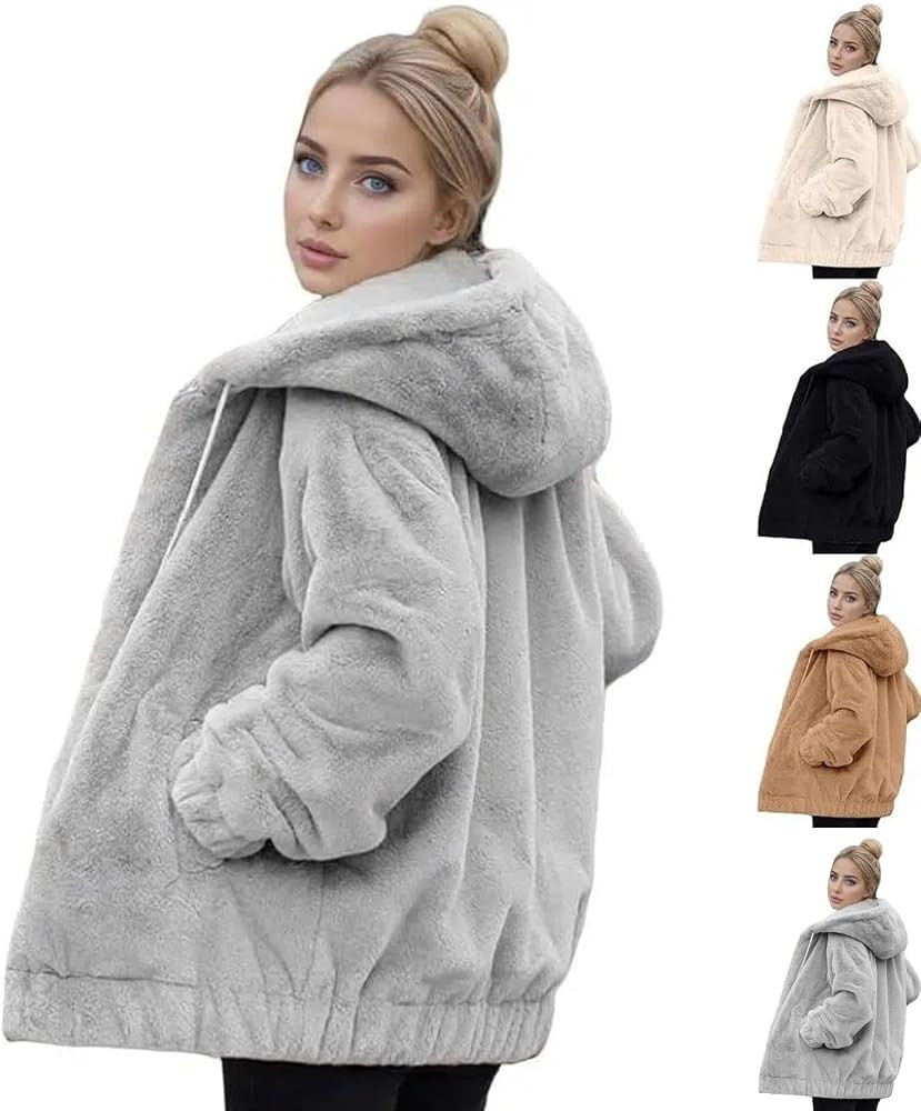 Winter Fleece Jackets for Women UK Zip Up Fuzzy Teddy Coats Cozy Hooded Sherpa Cardigans Ladies F... | Amazon (UK)