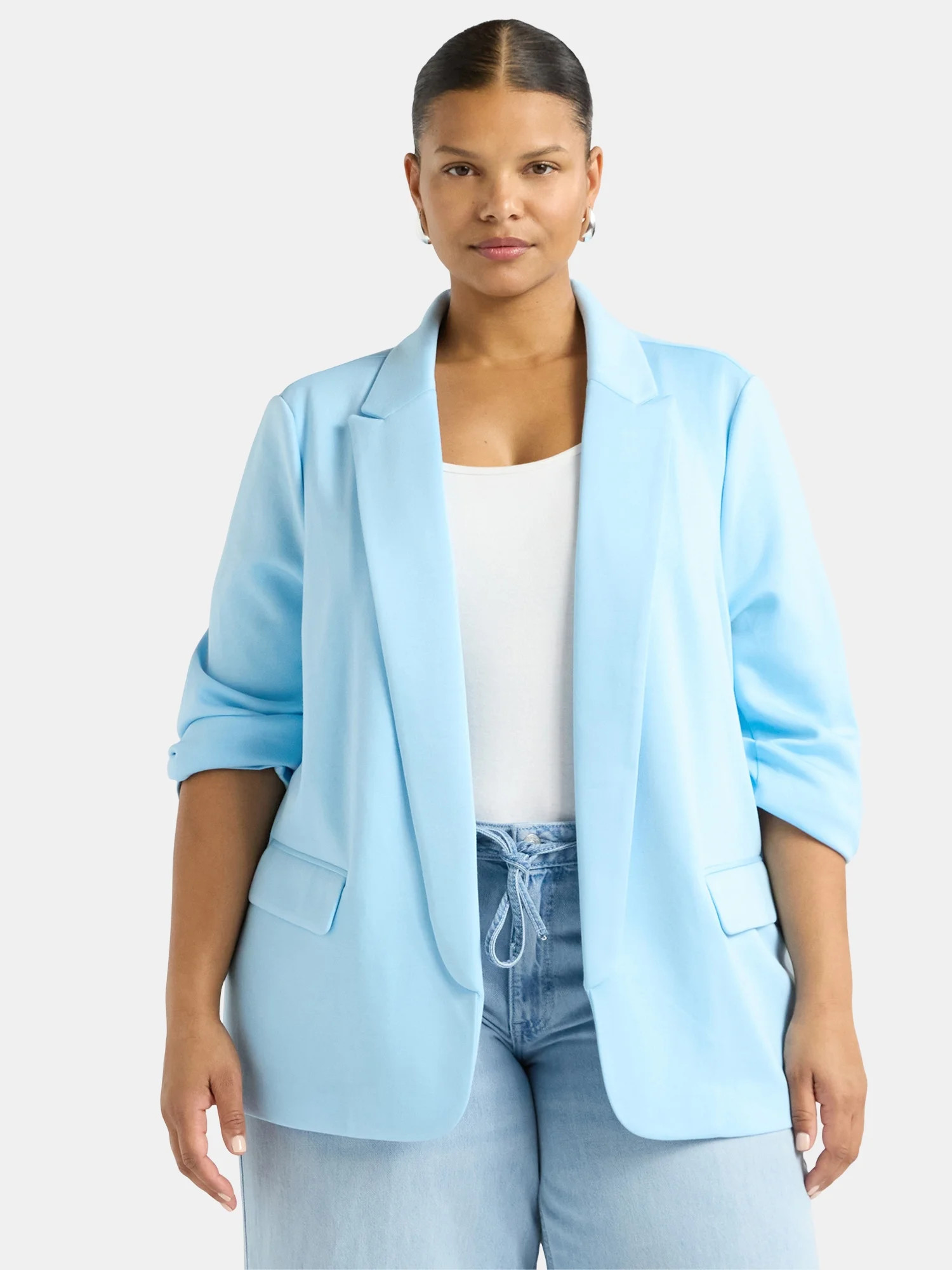 Scoop Women's and Women's Plus Relaxed Scuba Knit Stretch Blazer with Scrunch Sleeves, Sizes XS-4... | Walmart (US)
