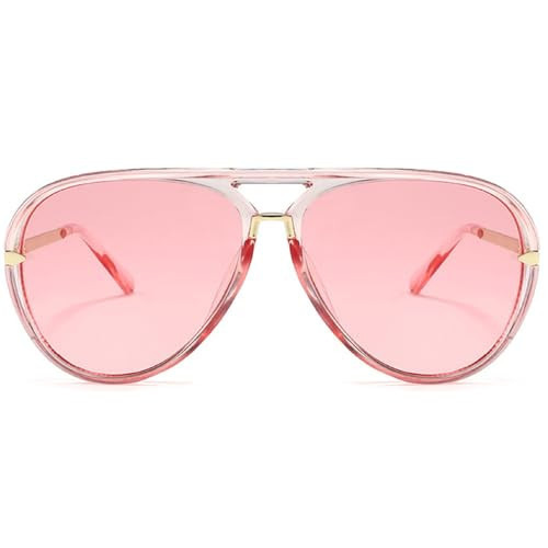 Oversized Pilot Sunglasses Women Fashion Big Frame Sun Glasses Goggle Trendy Metal Frame Oval Shades (light pink) | Amazon (US)
