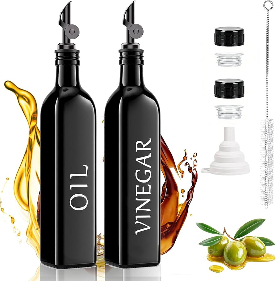 Oil and Vinegar Dispenser Set of 2, 17oz/500ml Extra Thick Glass Oil & Vinegar Cruet with Stainle... | Amazon (US)