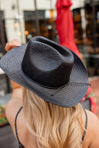 Black Straw Cowboy Hat | Pink Lily