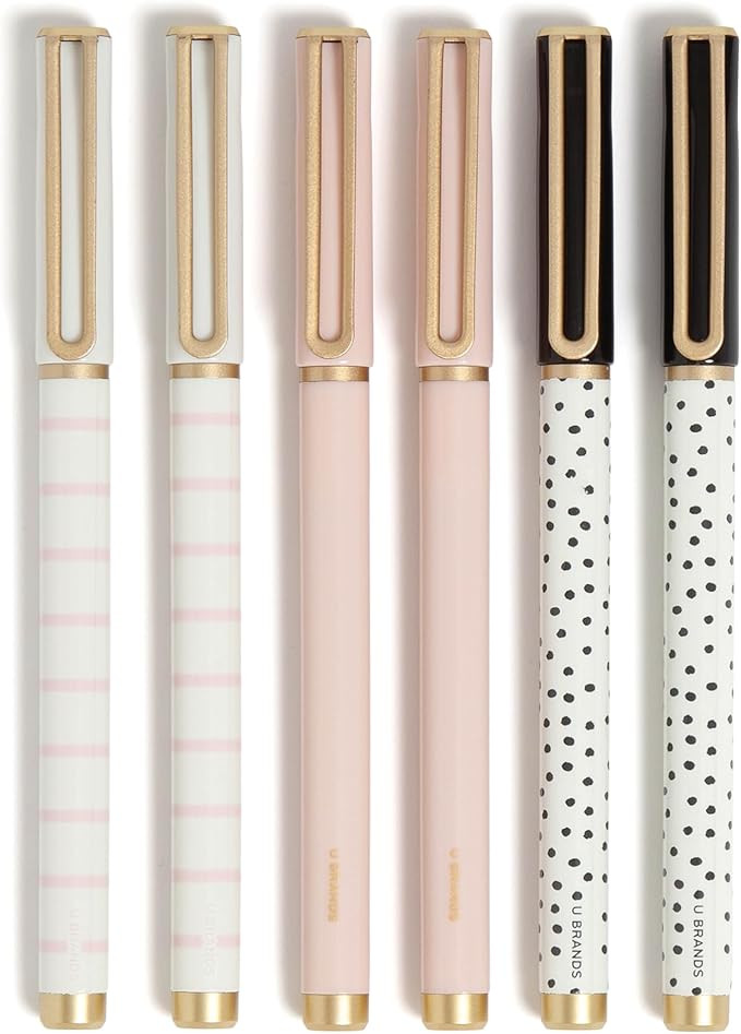 U Brands Catalina Felt Tip Pens, Set of 6, Classic Chic Stripes and Dots with Gold Details, Mediu... | Amazon (US)