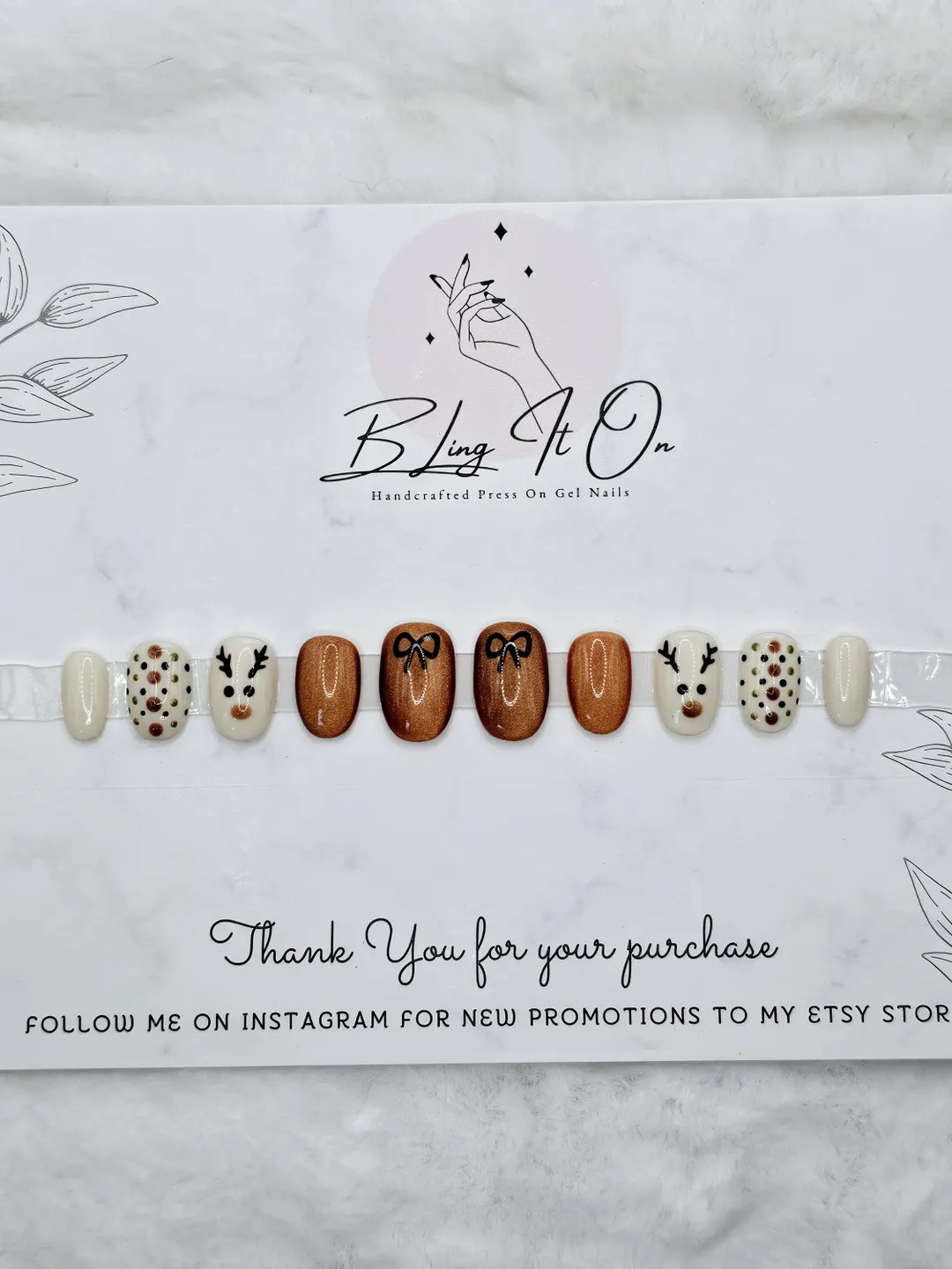 Cat Eye Reindeer Christmas Press on Gel Nails Various Sizes and Shaped - Etsy | Etsy (US)