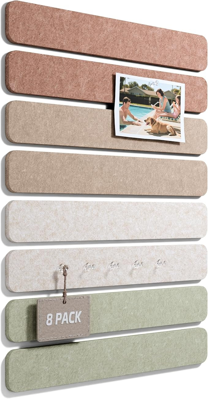 Cork Board Alternative Felt Strip Board 8-Pack 13"x2", Office Pin Board with 50 Push Pins, Adhesi... | Amazon (US)