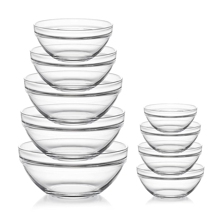 Sweejar Glass Mixing Bowls Set(set of 9),Nesting Bowls for Space Saving Storage,Great for Cooking... | Amazon (US)