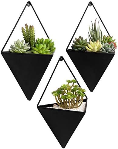 MyGift Black Metal Hanging Wall Planter Sconce, Wall-Mounted Geometric Indoor Flower Succulent Plant | Amazon (US)