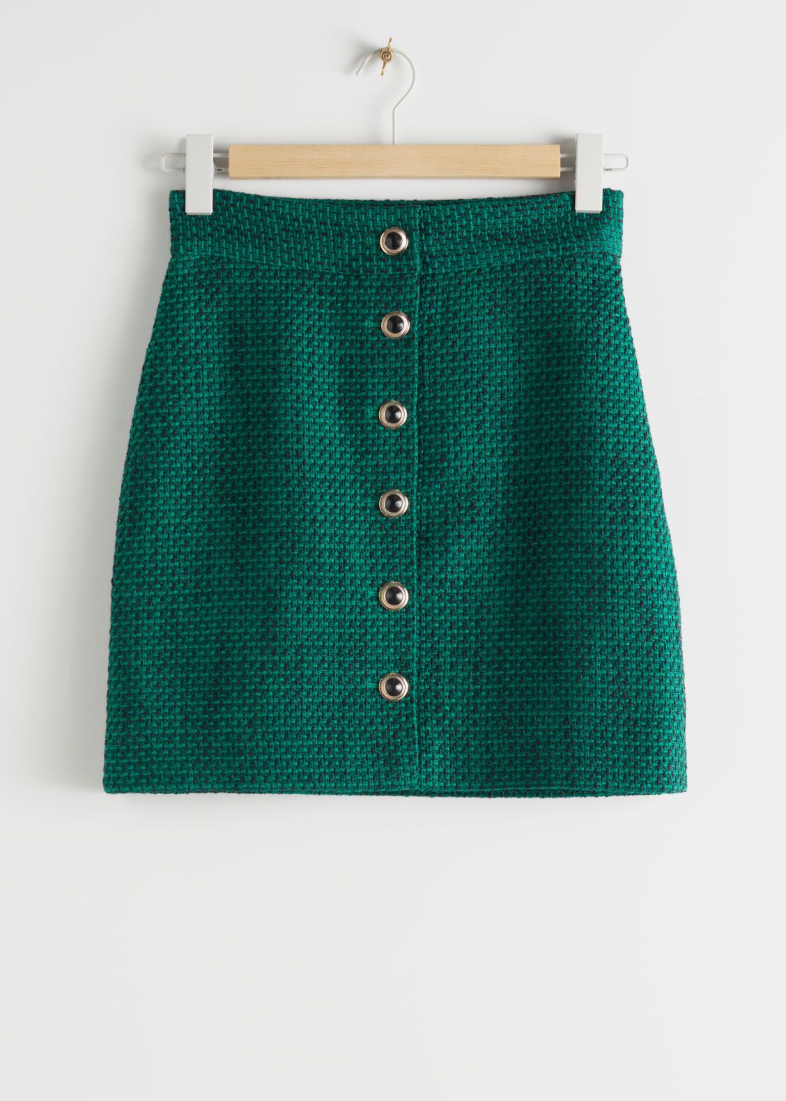 Tweed Button Front Mini Skirt - Green | & Other Stories (EU + UK)