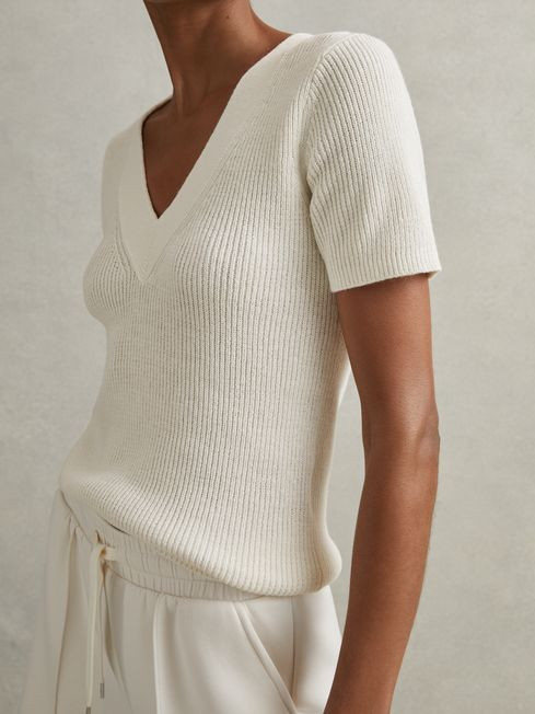 Rosie
                Cotton Blend Knitted V-Neck Top | Reiss UK