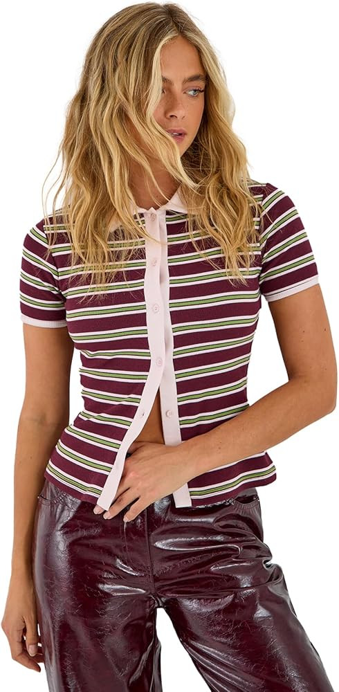 Nasty Gal Stripe Button Down Short Sleeve Top | Amazon (US)