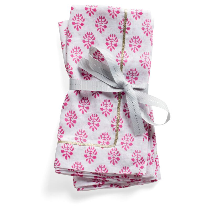 S/2 Printed Leaf Dinner Napkins, Hot Pink/White | One Kings Lane