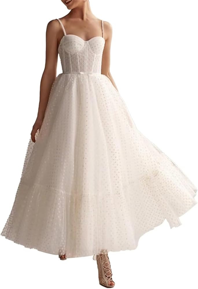 Women's Lace Wedding Dresses Sleeveless Wedding Evening Dress Sweetheart Wedding Dresses for Brid... | Amazon (US)