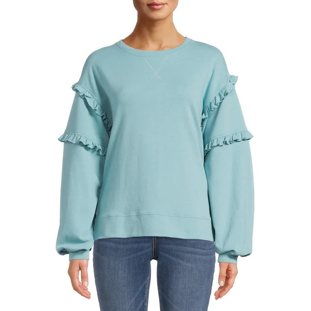 Time and Tru Women's Ruffle Sleeve Sweatshirt - Walmart.com | Walmart (US)