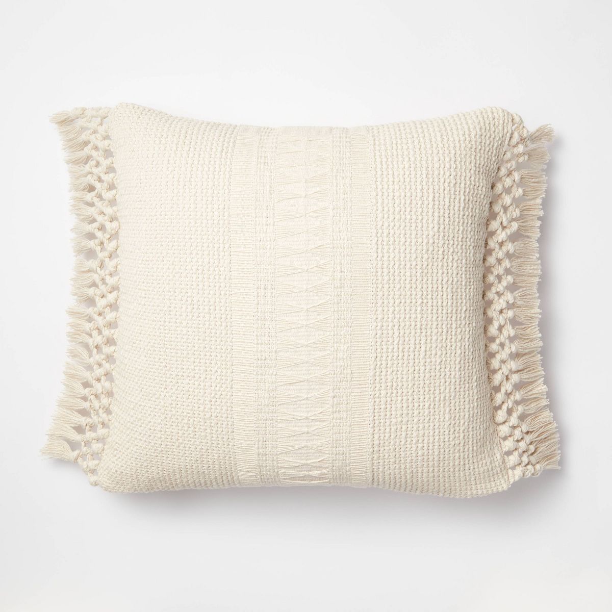 Square Woven Textural Pillow with Crochet Trim Cream - Threshold™ designed with Studio McGee | Target