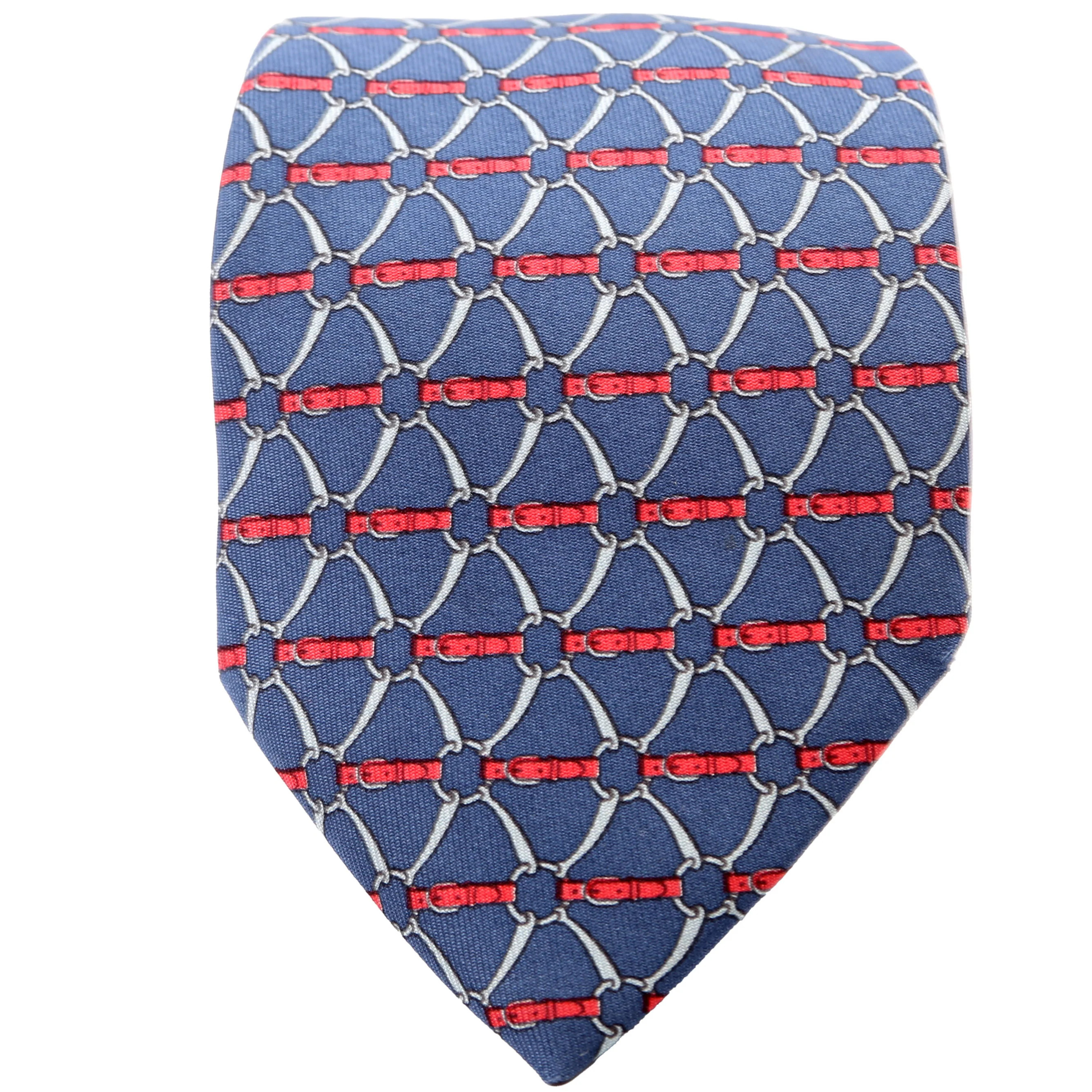 Stirrup/Horsebit Pattern Silk Tie Navy | Keeks Designer Handbags