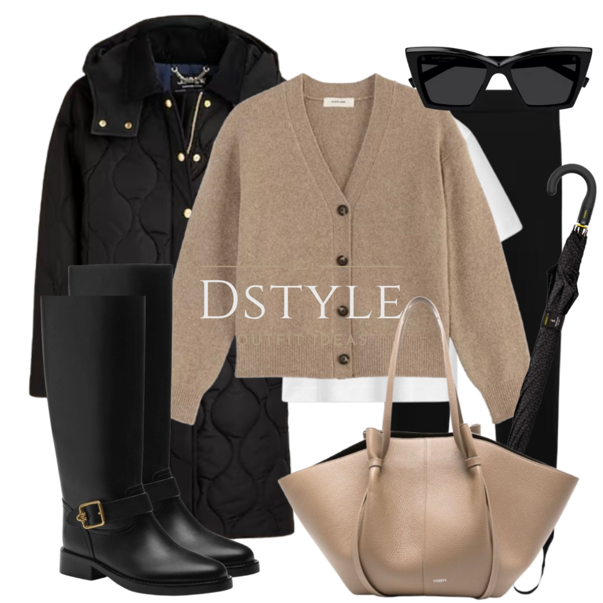 Taupe cocoon cardigan, white tee, black stirrup leggings, black knee high boots, leather shoulder bag, black umbrella, black puffer jacket

#LTKItBag #LTKStyleTip #LTKSeasonal