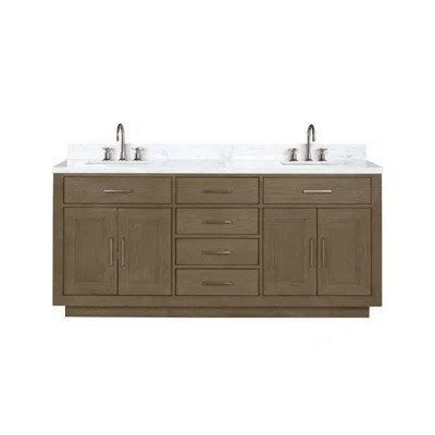 Grey Oak Double Bath Vanity 72 In. W X 22 In. D, Carrara Marble Top, And Faucet Set | Wayfair North America
