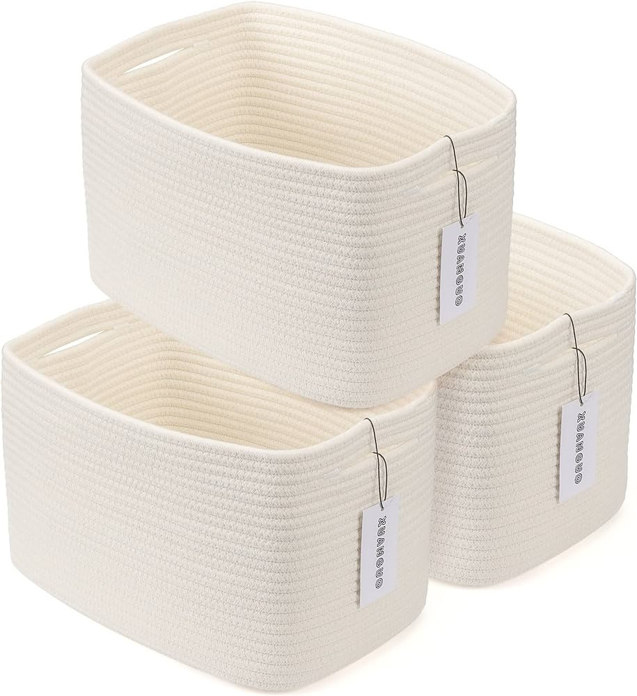 Cotton Rope storage Basket Bins Woven Basket for Organizing Shelves Rectangle Decorative Baskets ... | Amazon (US)