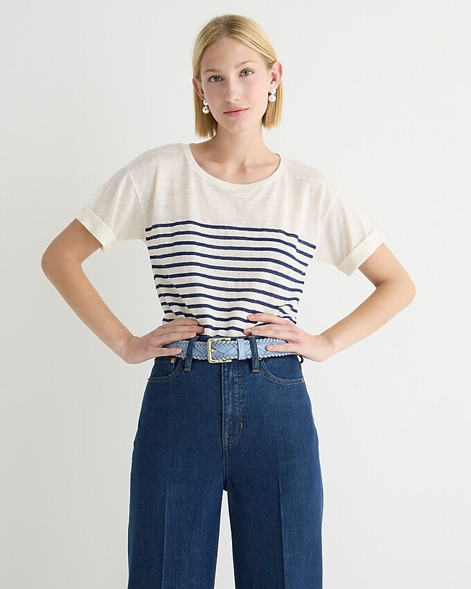 Linen roll-cuff crewneck T-shirt in stripe | J. Crew US