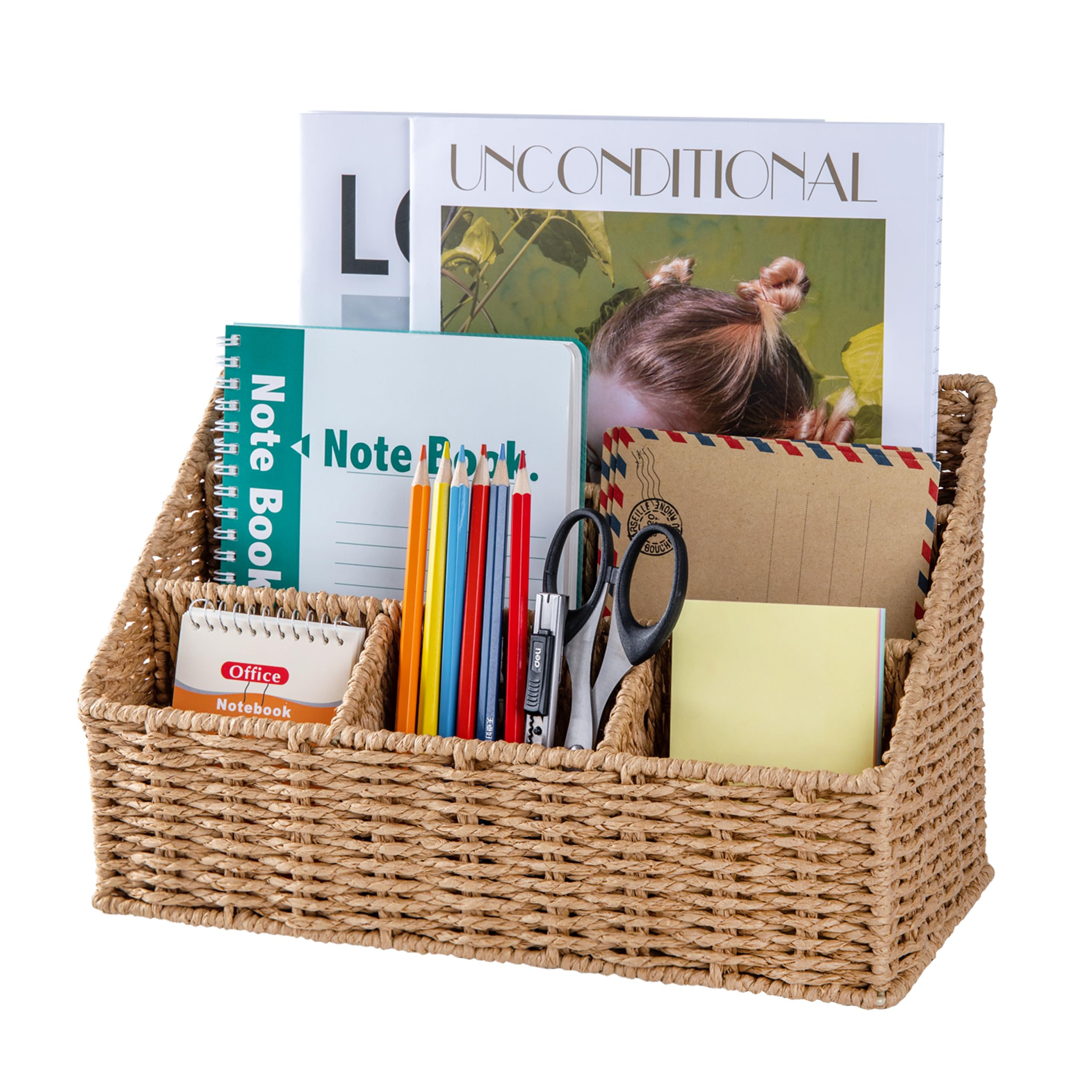 Rattan Desk Organizer, Tabletop Mail Holder, 5 Slot Mail Organizer Countertop Basket, Rattan Offi... | Amazon (US)