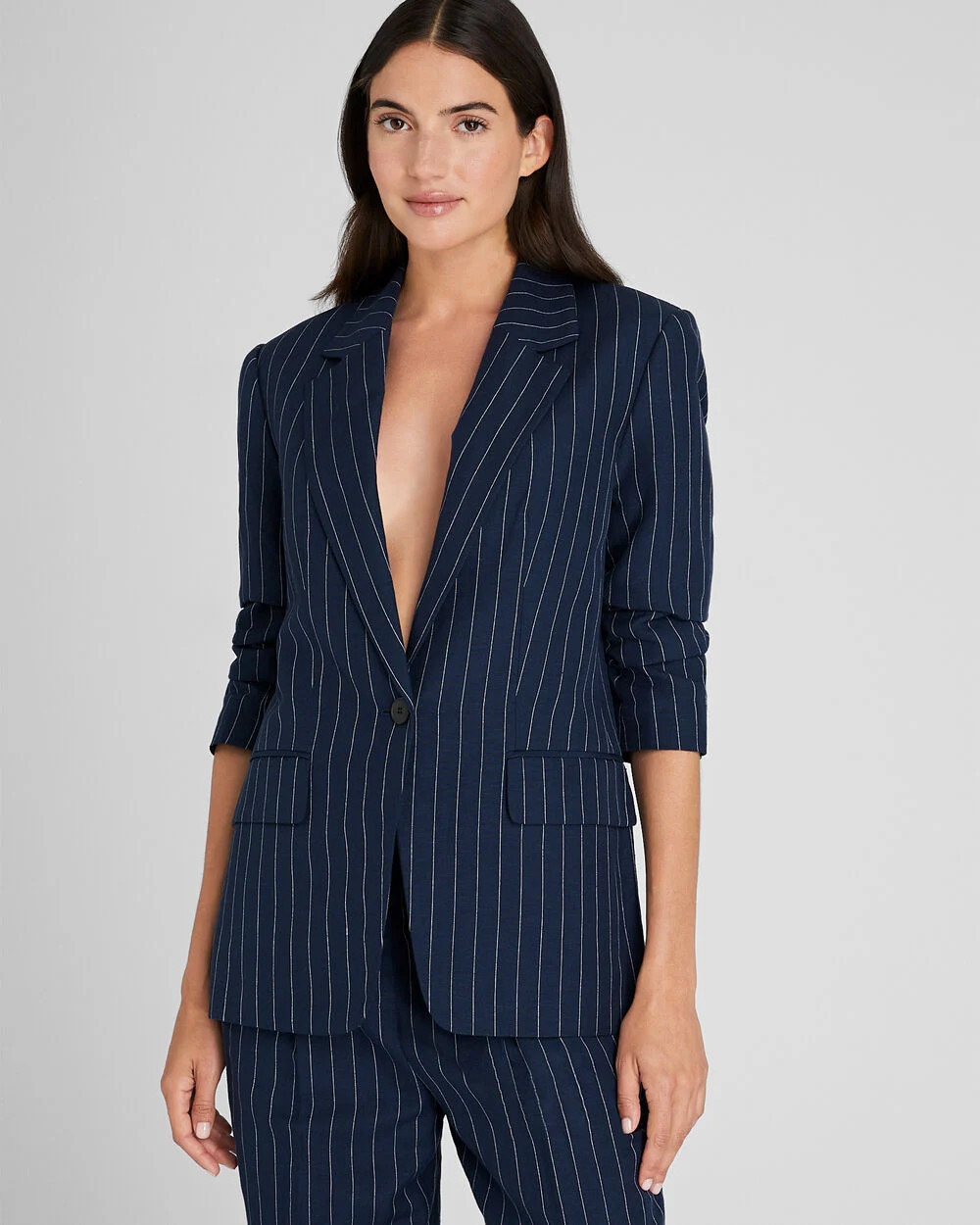 Pinstripe Single-Breasted Linen-Blend Blazer | Club Monaco (Global)