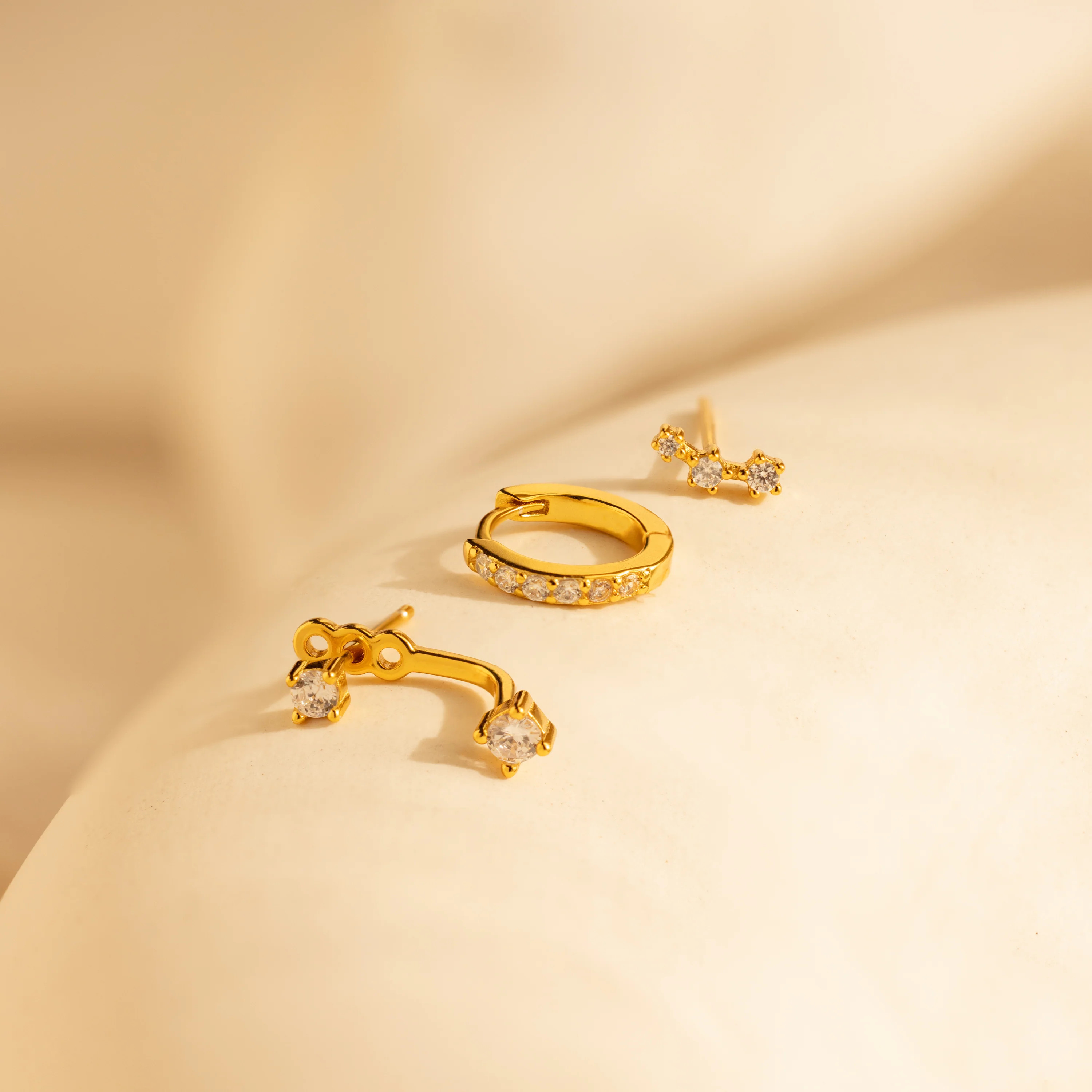 Three Dainty Diamond Earrings Set in 18K Gold | Caitlyn Minimalist | Caitlyn Minimalist