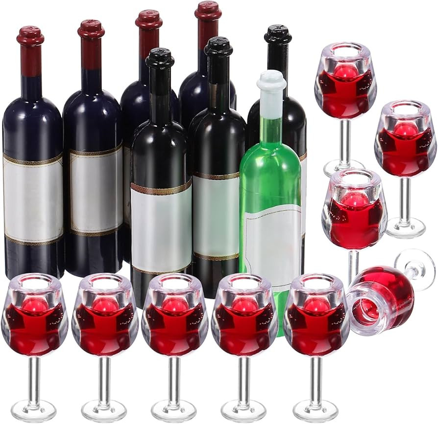 NUOBESTY Mini Bottles 18Pcs Dollhouse Champagne Set Miniature Red Wine Bottle Mini Cocktail Glass... | Amazon (US)