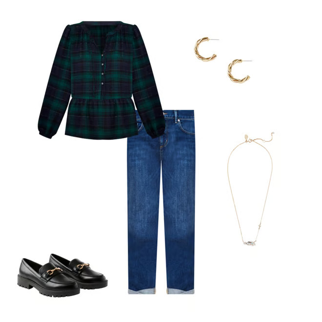 Shimmer Plaid Peplum Top | LOFT