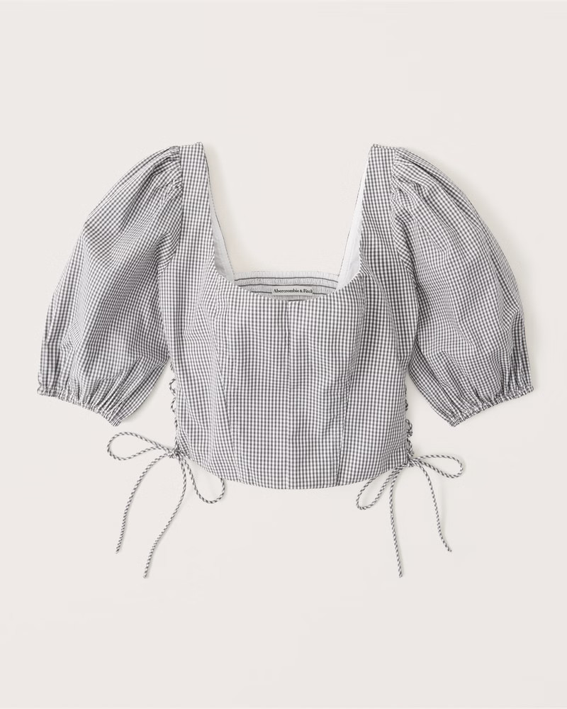 Women's Lace-Up Poplin Corset Scoopneck Top | Women's Tops | Abercrombie.com | Abercrombie & Fitch (US)