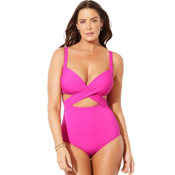 Swimsuits For All Women's Plus Size Cut Out Underwire One Piece Swimsuit 10 Chill Pink - Walmart.... | Walmart (US)