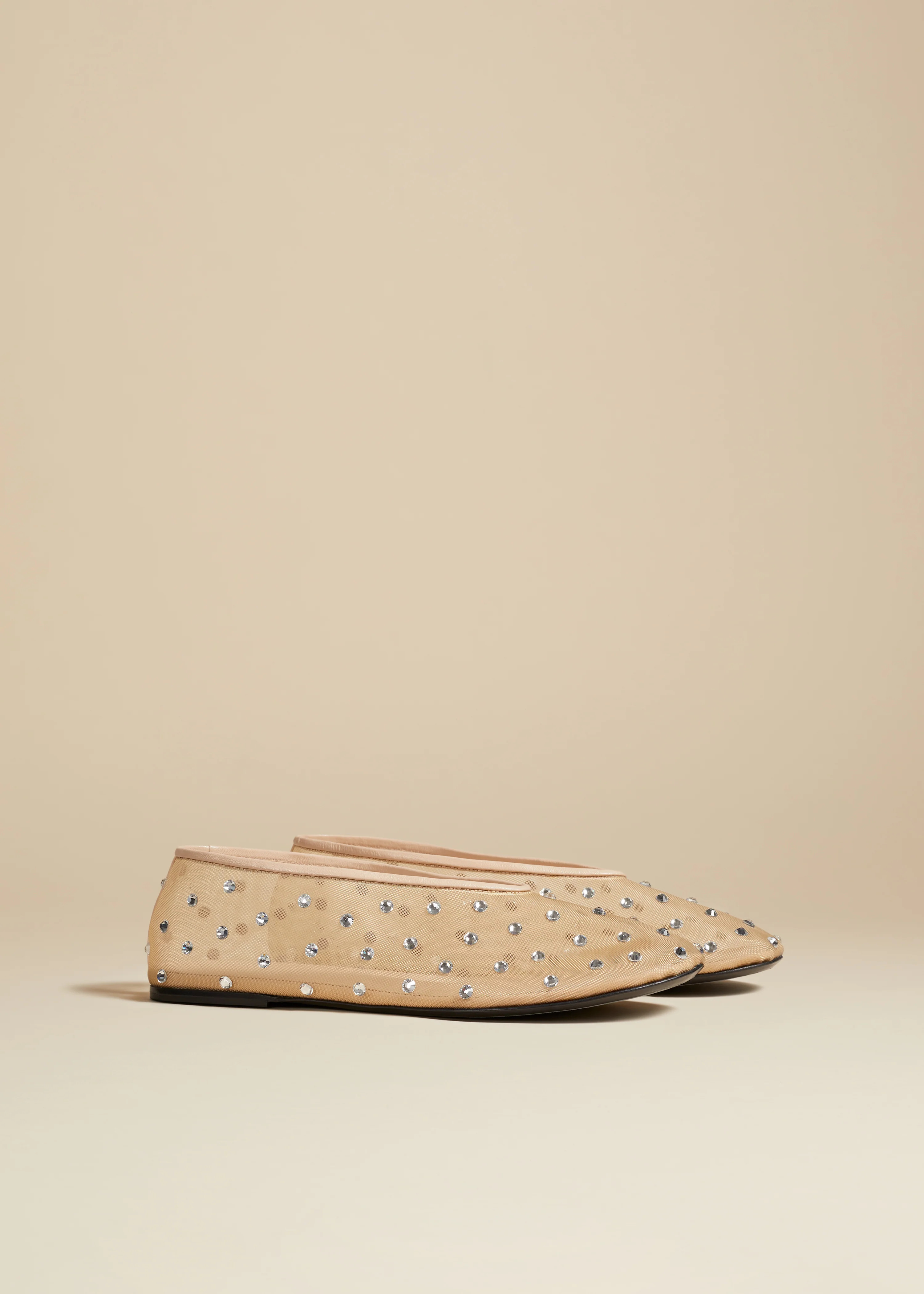 The Marcy Flat in Beige Mesh with Crystals | Khaite